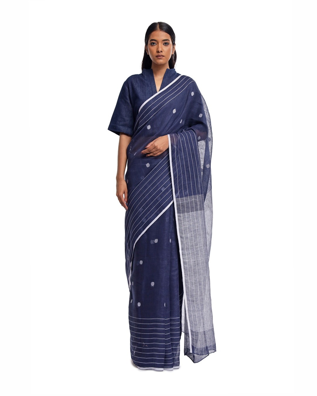 Handwoven Blue Linen Jamdaani Saree