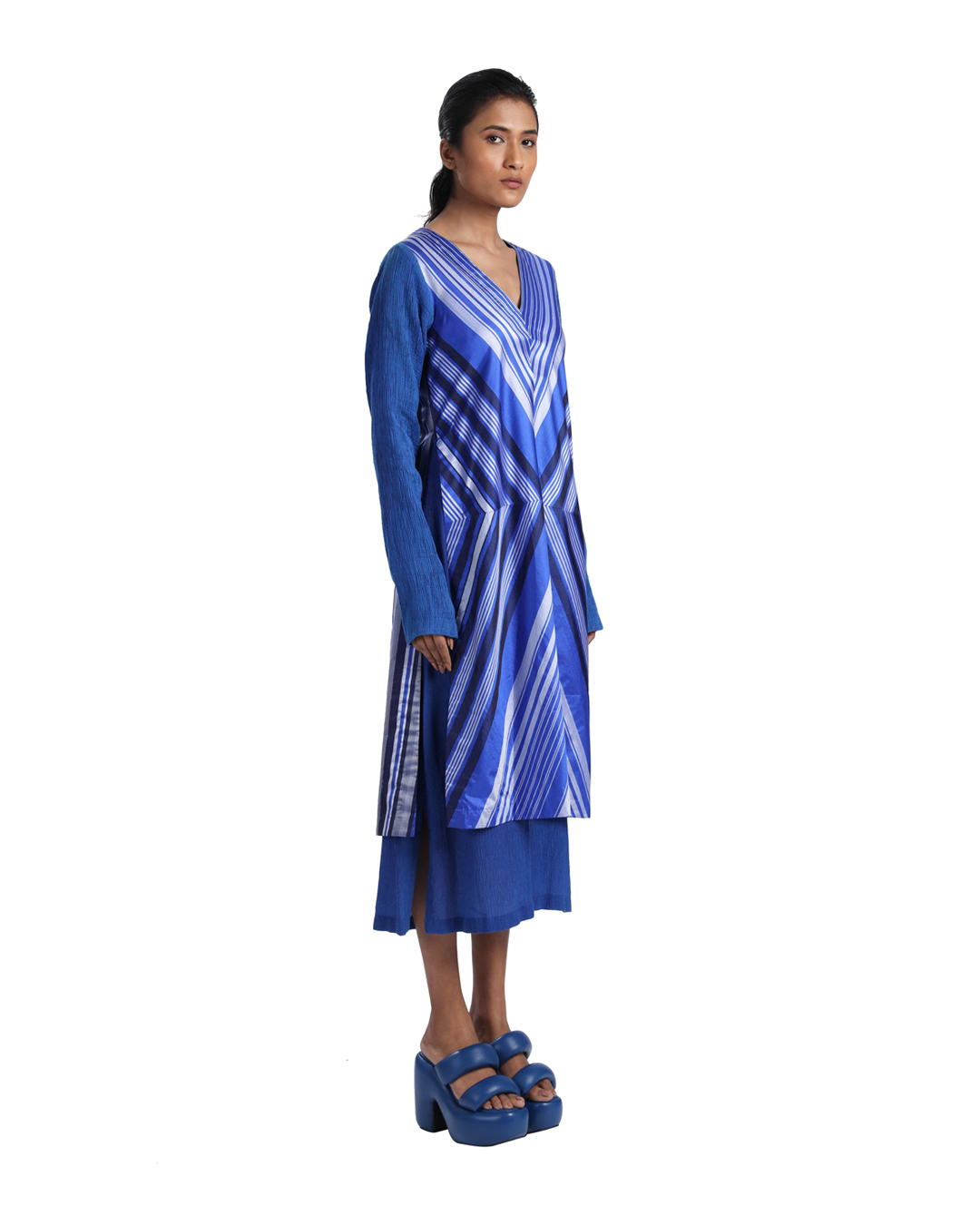 Handwoven Engineered Striped Silk Kinji Layered Dress