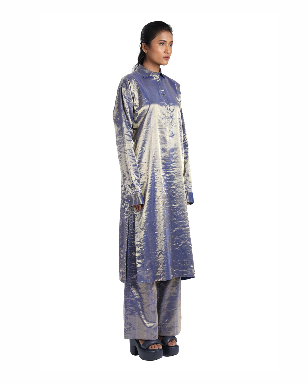 Handwoven Molten Metallic Ultramarine Silver Blue Tunic
