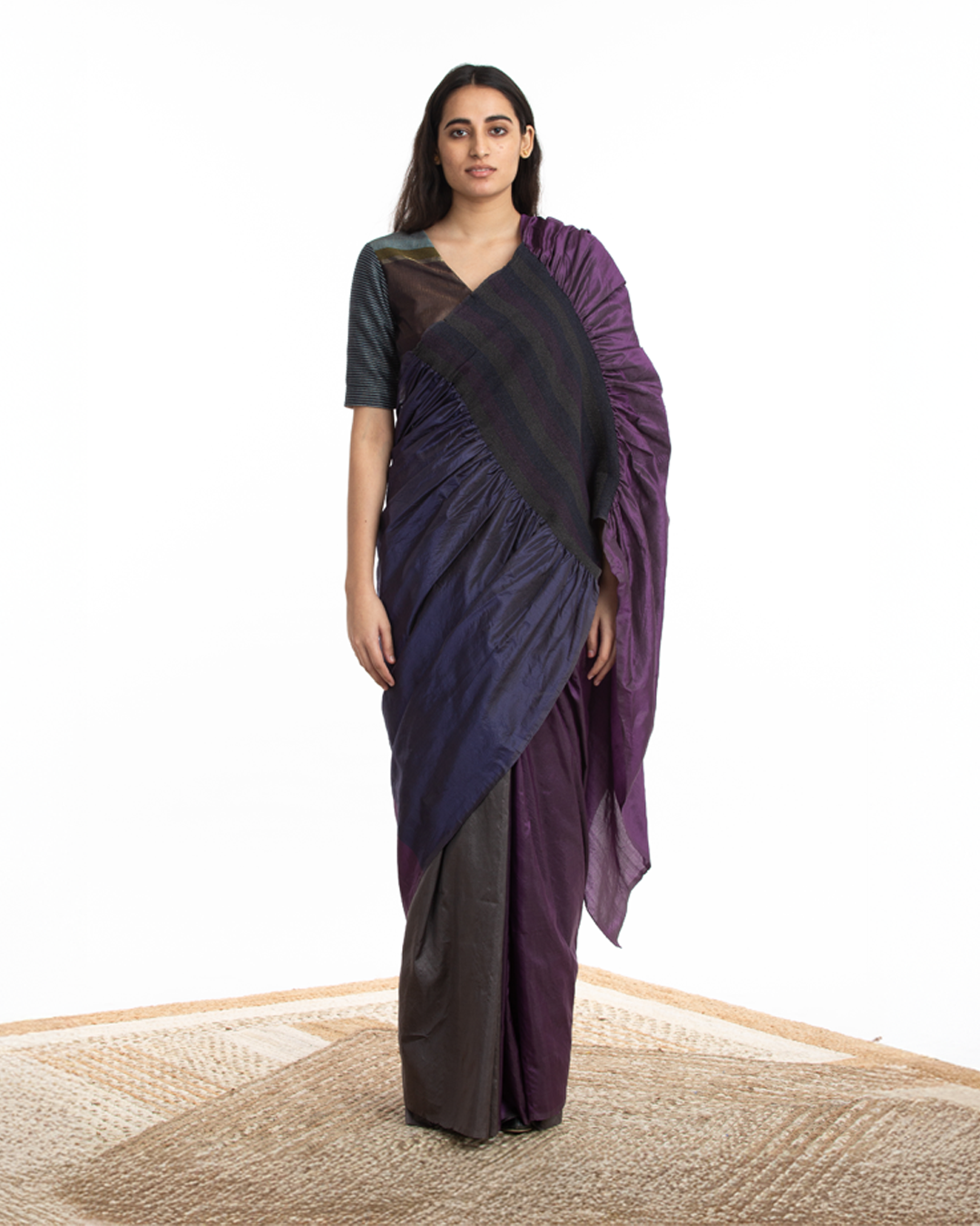 Handwoven Purple Blue Kinji Palla Saree