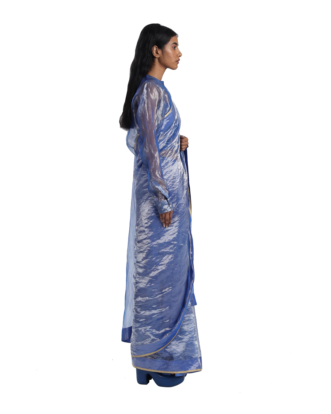 Handwoven Liquid Molten Metal Blue Silk Saree