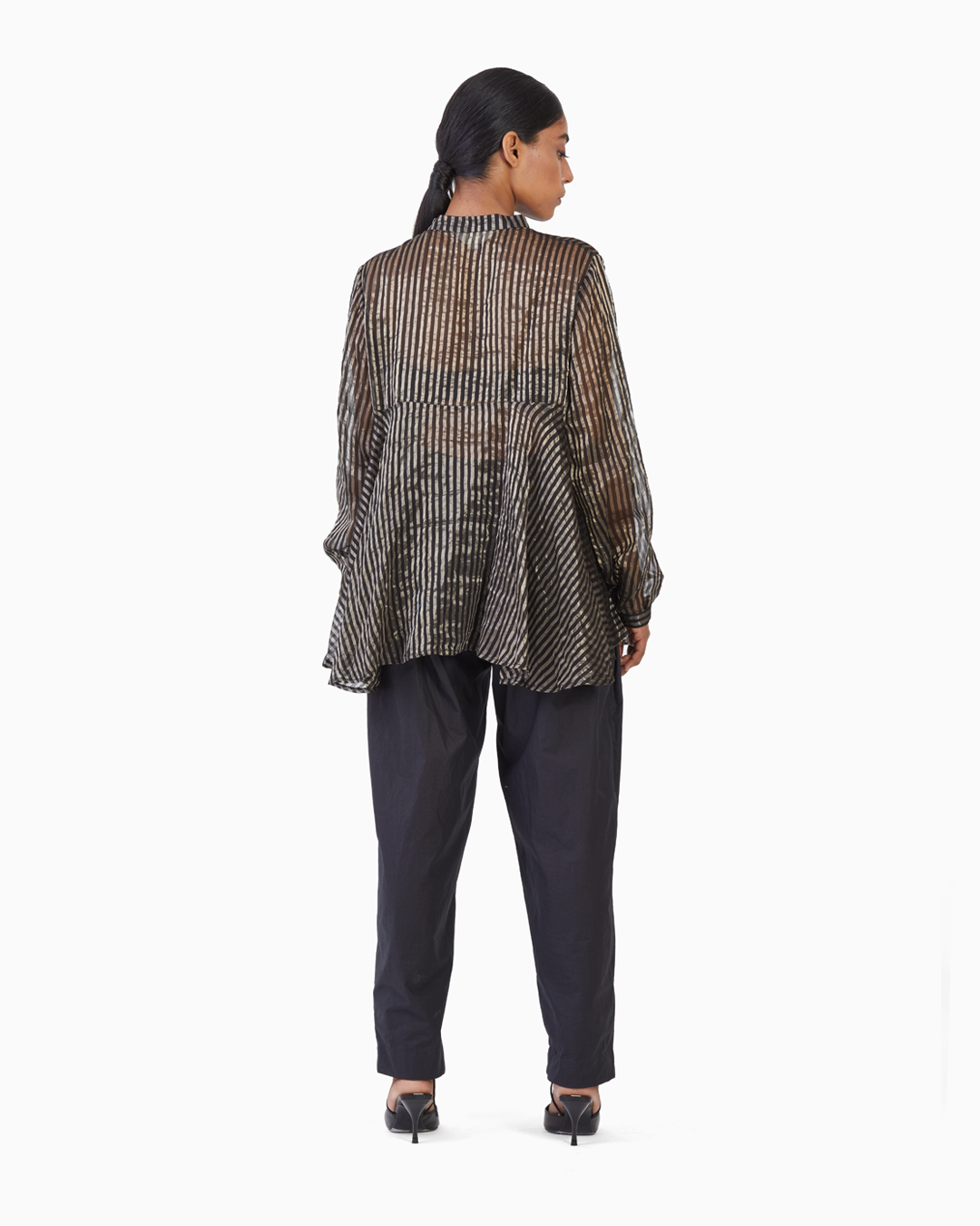 Handwoven Black Metallic Silk Flare Top