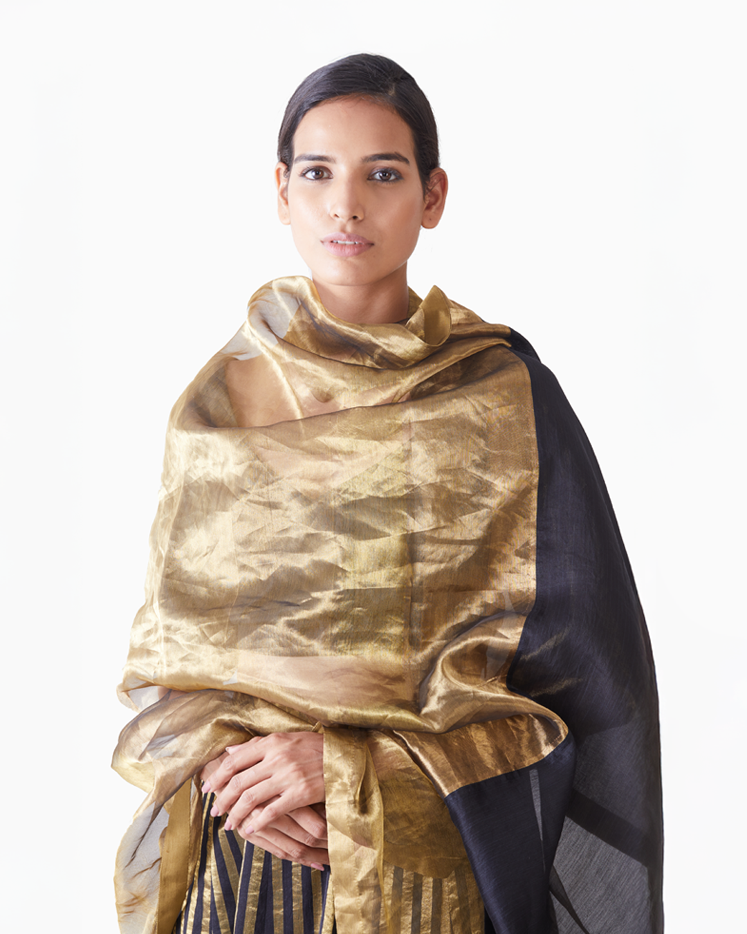 Handwoven Gold Black Metallic Dupatta