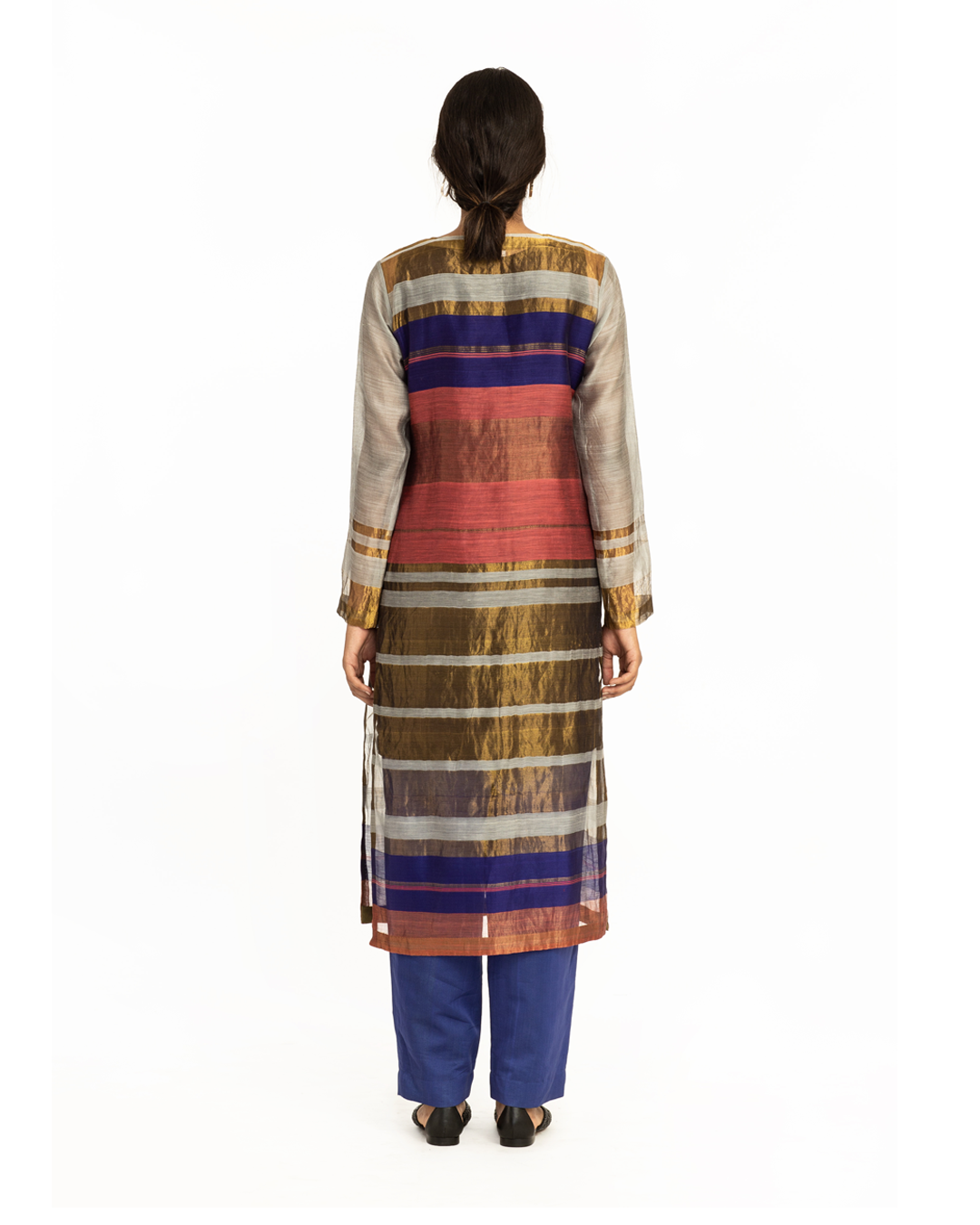 Handoven Pink Blue Engineered Sheer Straight Kurta