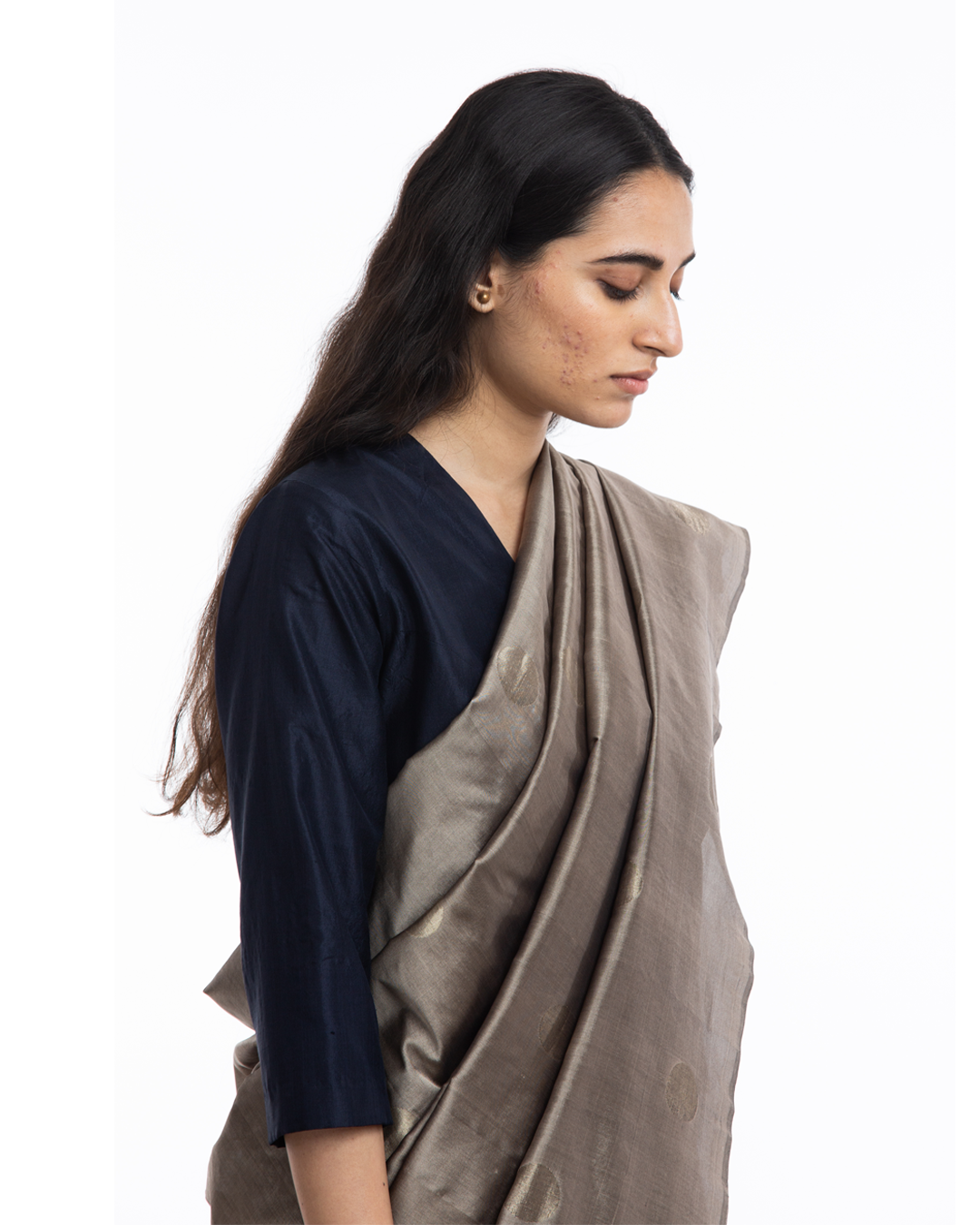 Handwoven Light Brown Circle Silk Saree
