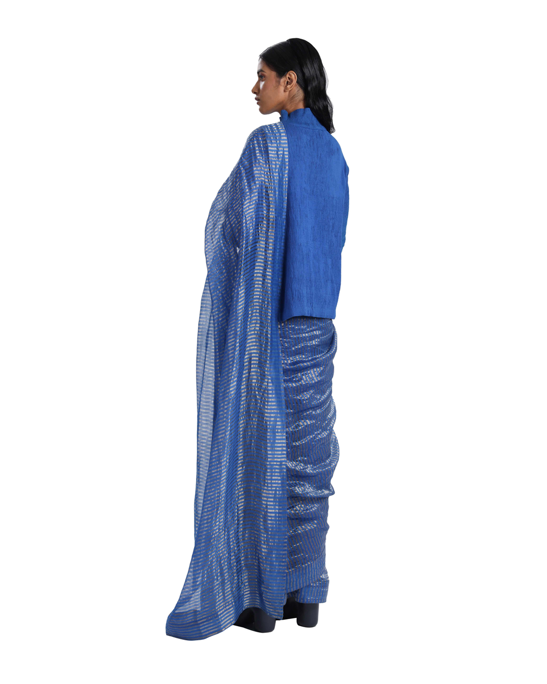 Handwoven Blue Gold Striped Silk Zari Saree