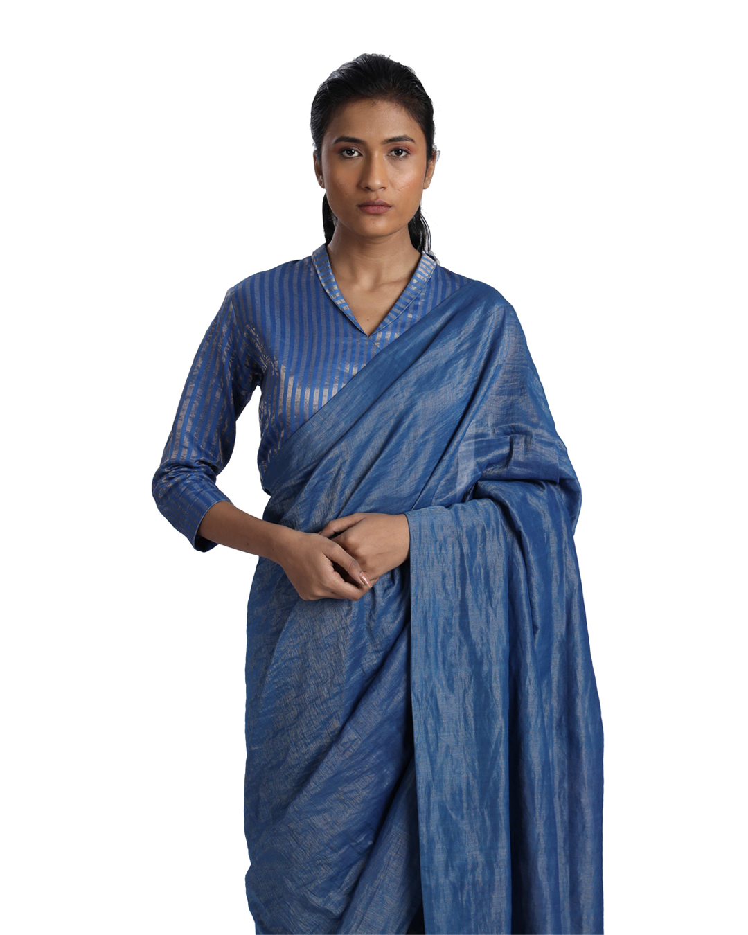 Handwoven Shameem Blue Silver Saree