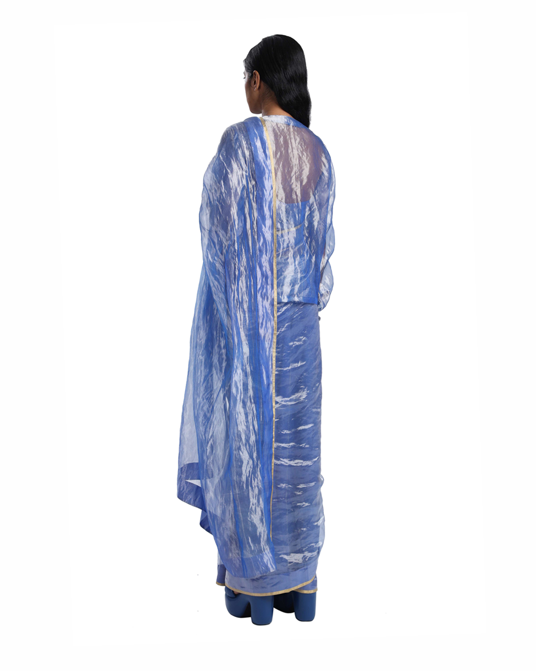 Handwoven Liquid Molten Metal Blue Silk Saree