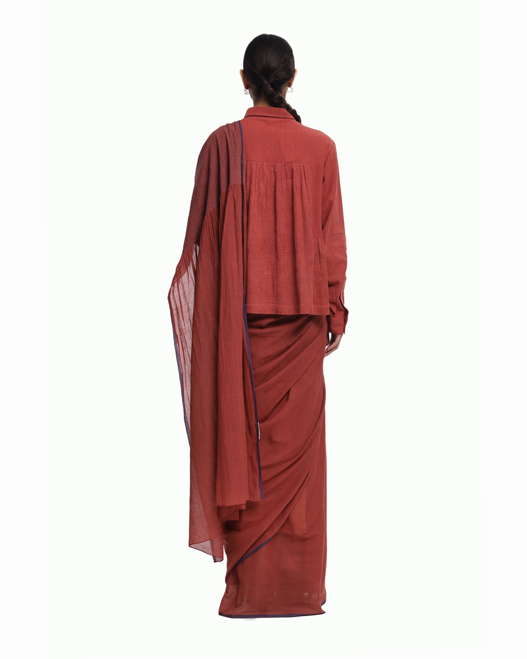 Handwoven Rust Cotton Kinji Palla Striped Saree