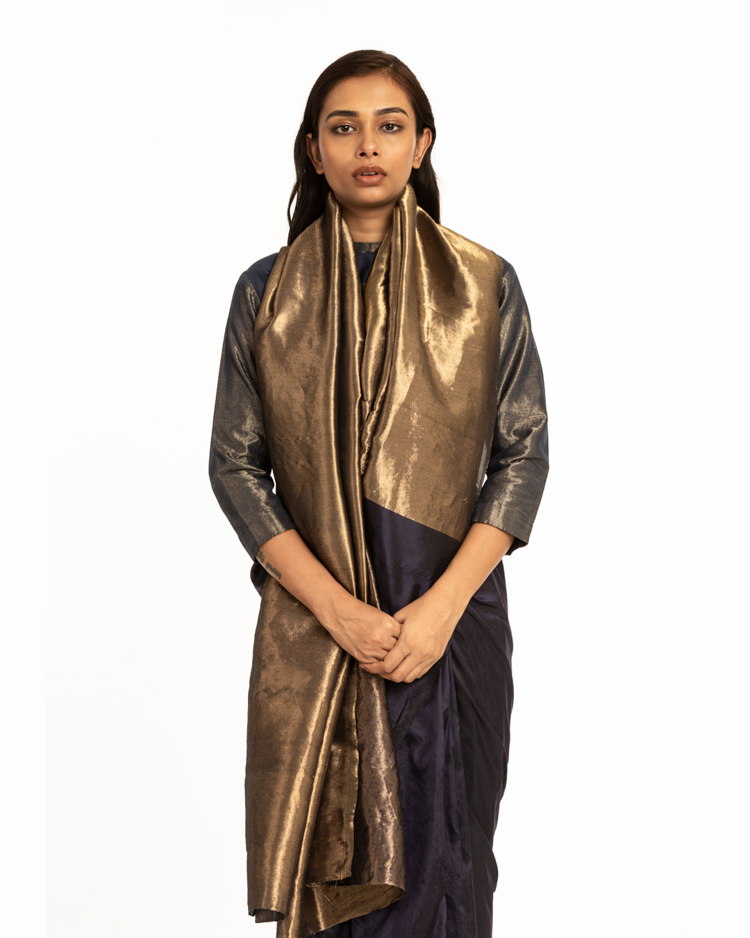 Handwoven Blue Gold Zari Palla Saree