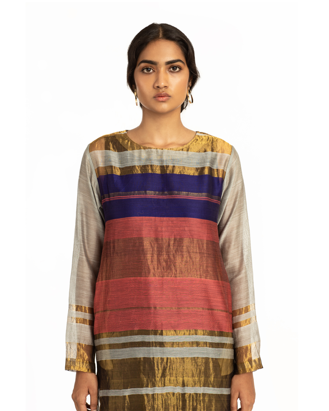Handoven Pink Blue Engineered Sheer Straight Kurta