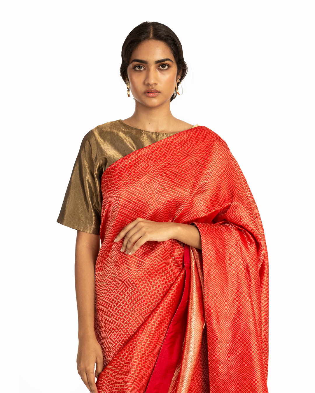 Handwoven Red Dotted Varanasi Saree