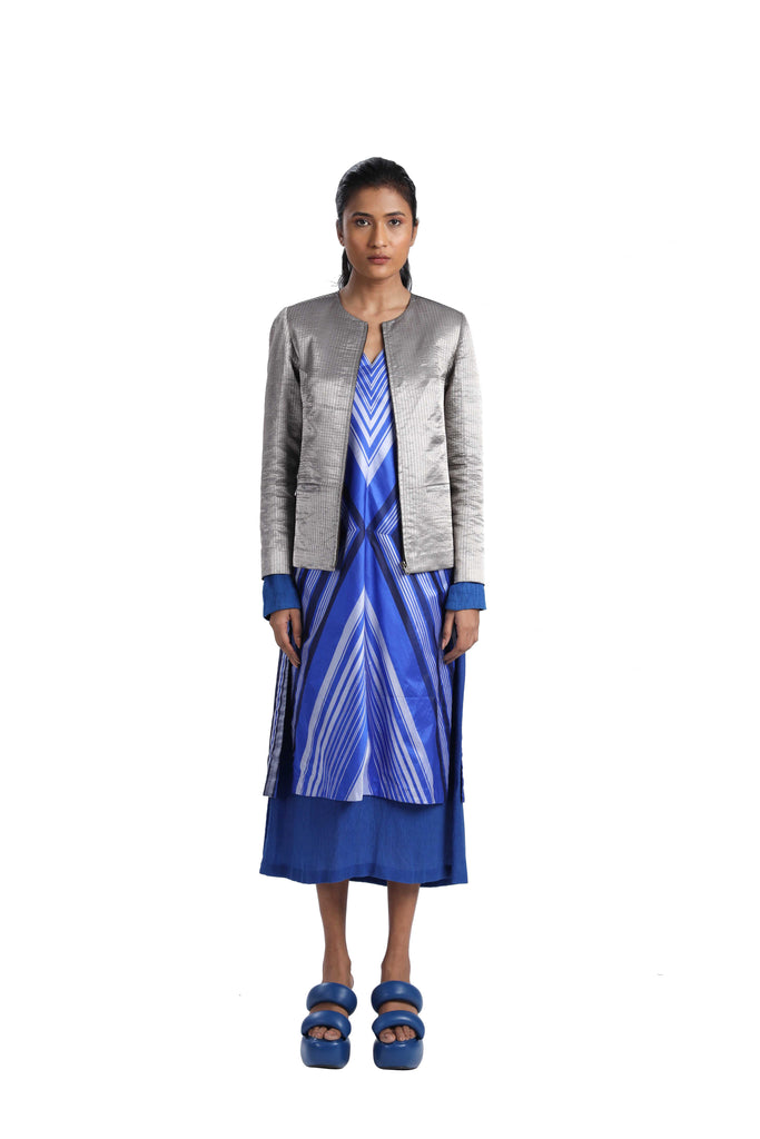 Handwoven Texture Liquid Molten Silver Jacket (Delivery in 4-6 Weeks)