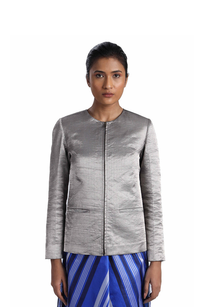Handwoven Texture Liquid Molten Silver Jacket (Delivery in 4-6 Weeks)