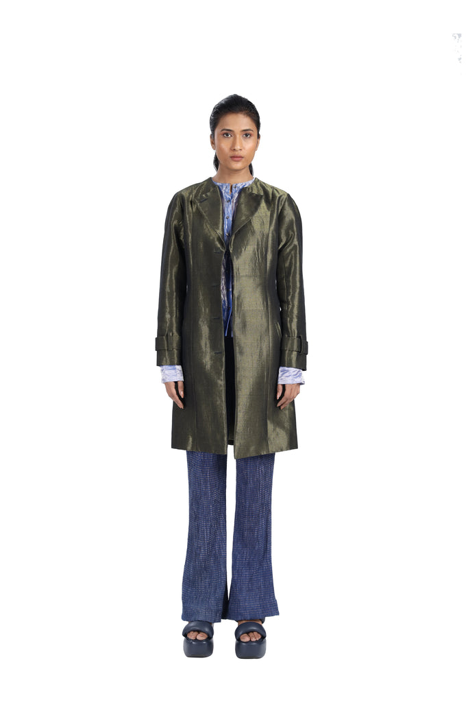 Handwoven Black Gold Metallic Trench Coat