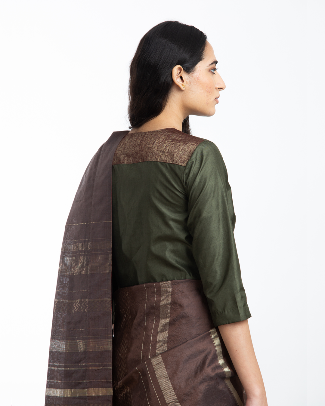 Handwoven Brown Engineered Silk Saree