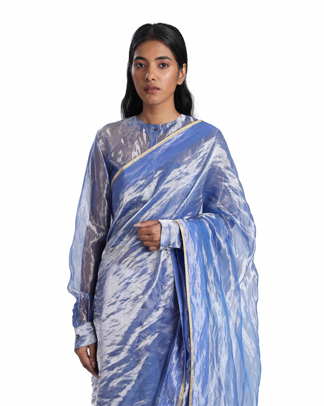 Handwoven Liquid Molten Metal Blue Silk Saree