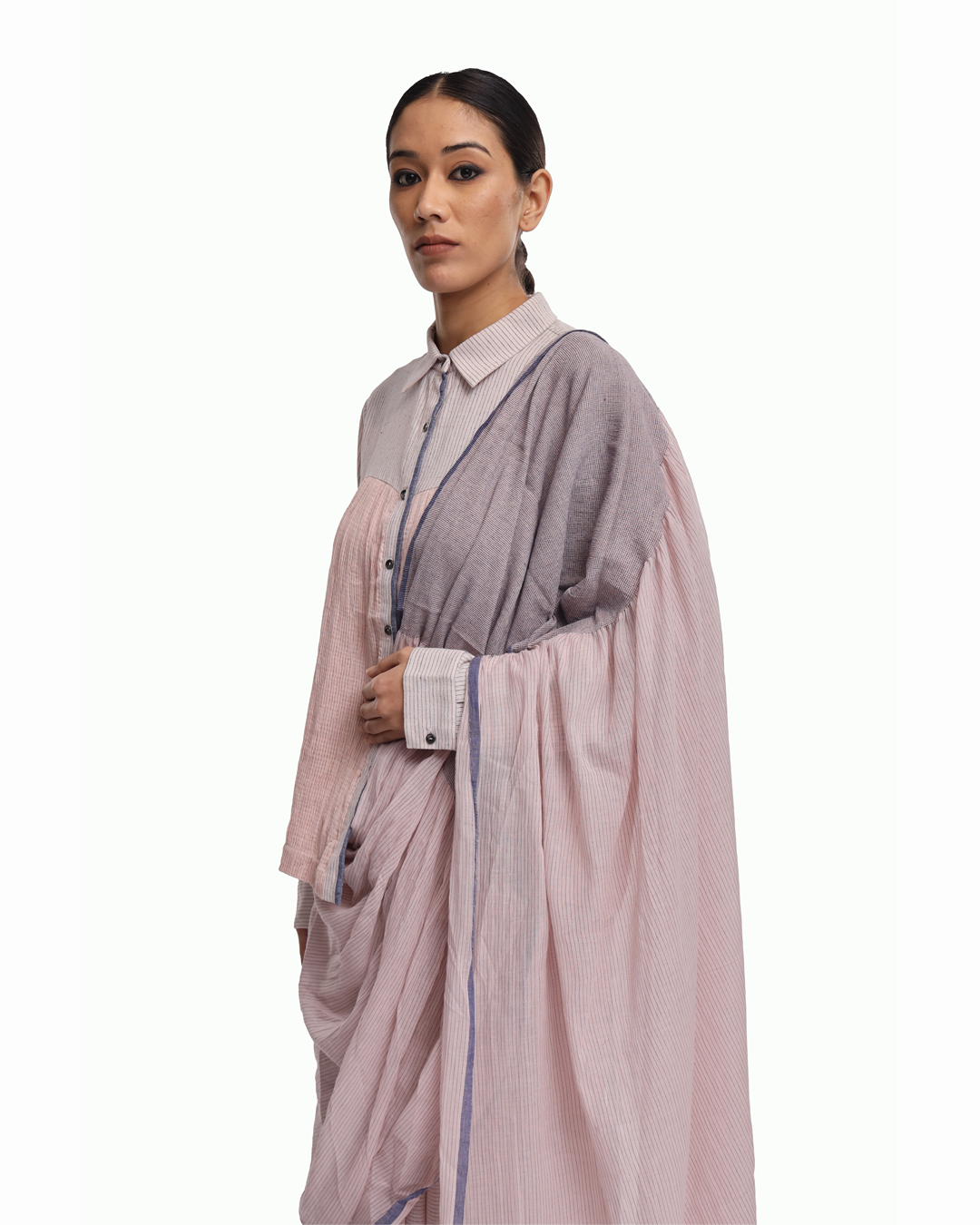 Handwoven Pink Cotton Kinji Palla Striped Saree