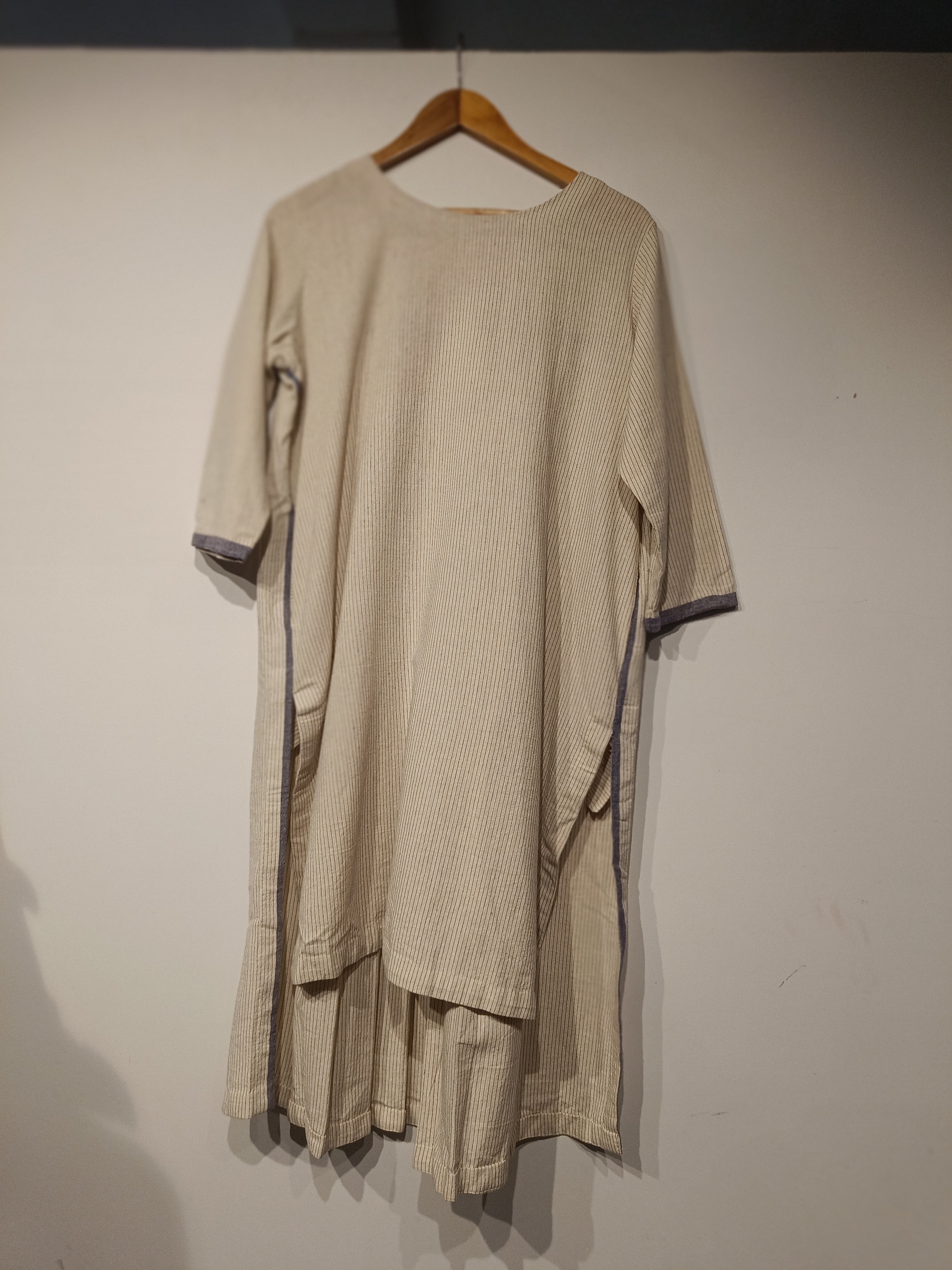 Handwoven Cotton White Pin Stripe Back Pleat Dress