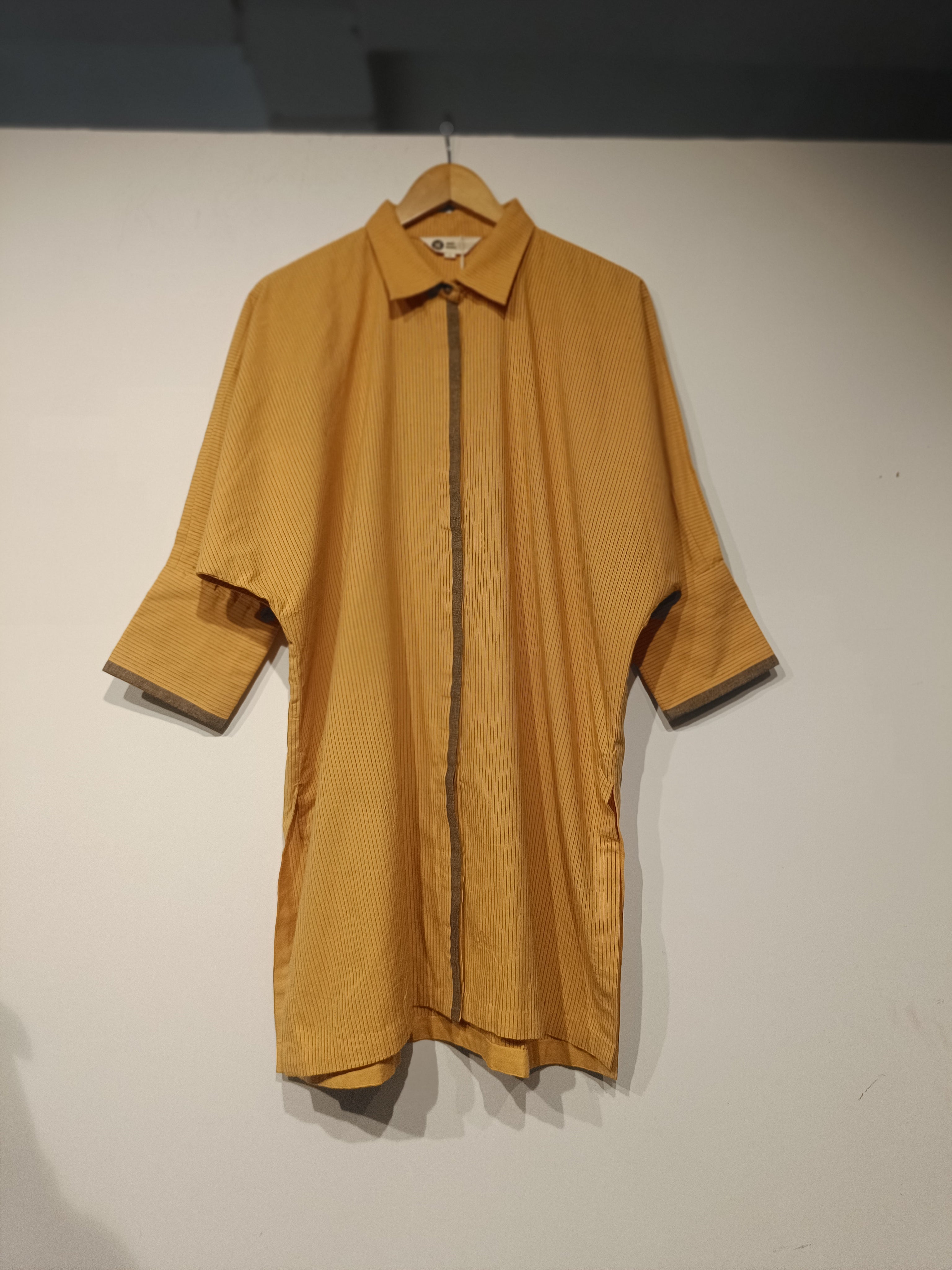 Handwoven Cotton Yellow Pin Stripe Shirt Dress