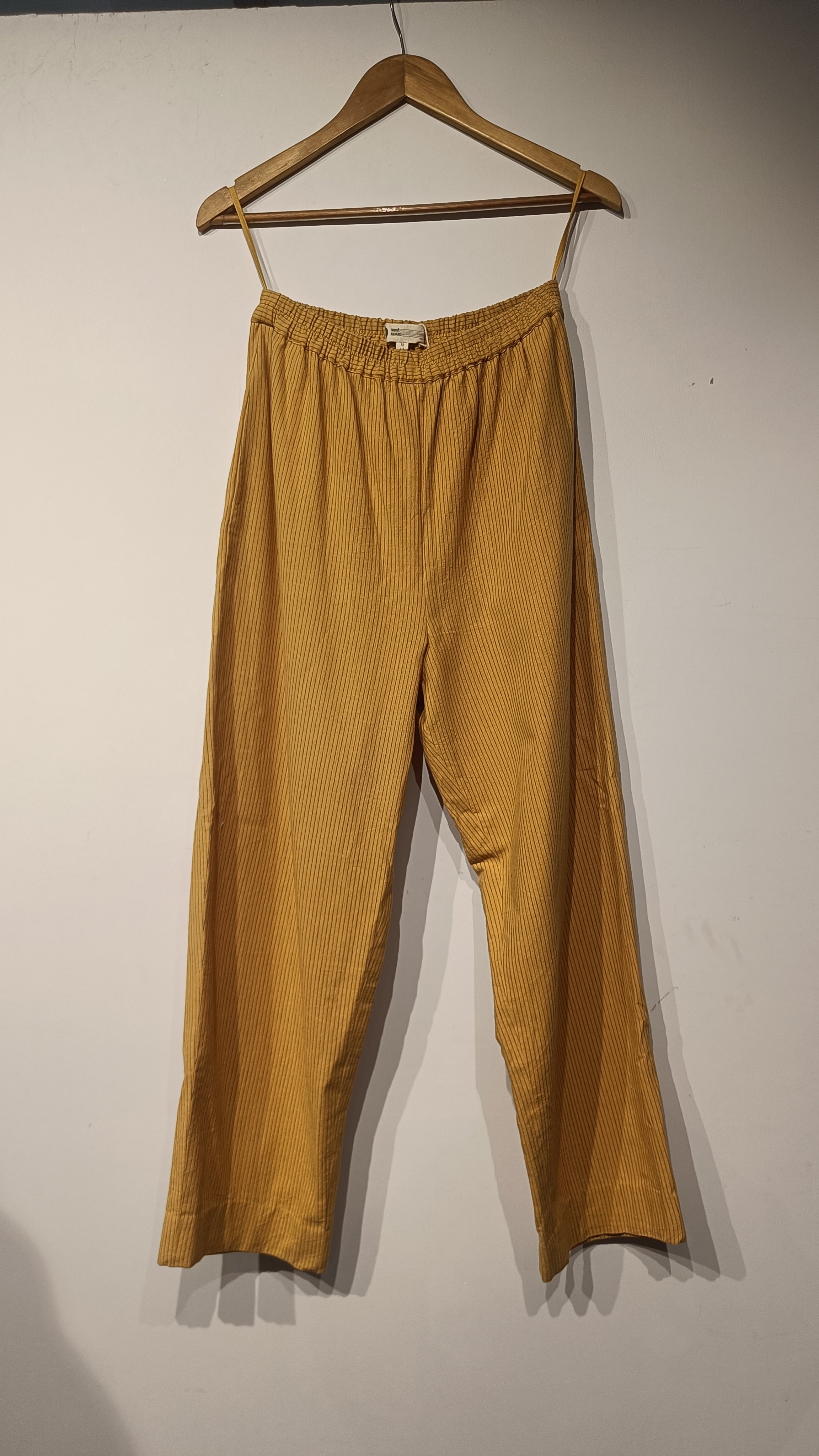 Handwoven Cotton Yellow Pinstripe Straight Fit Trousers
