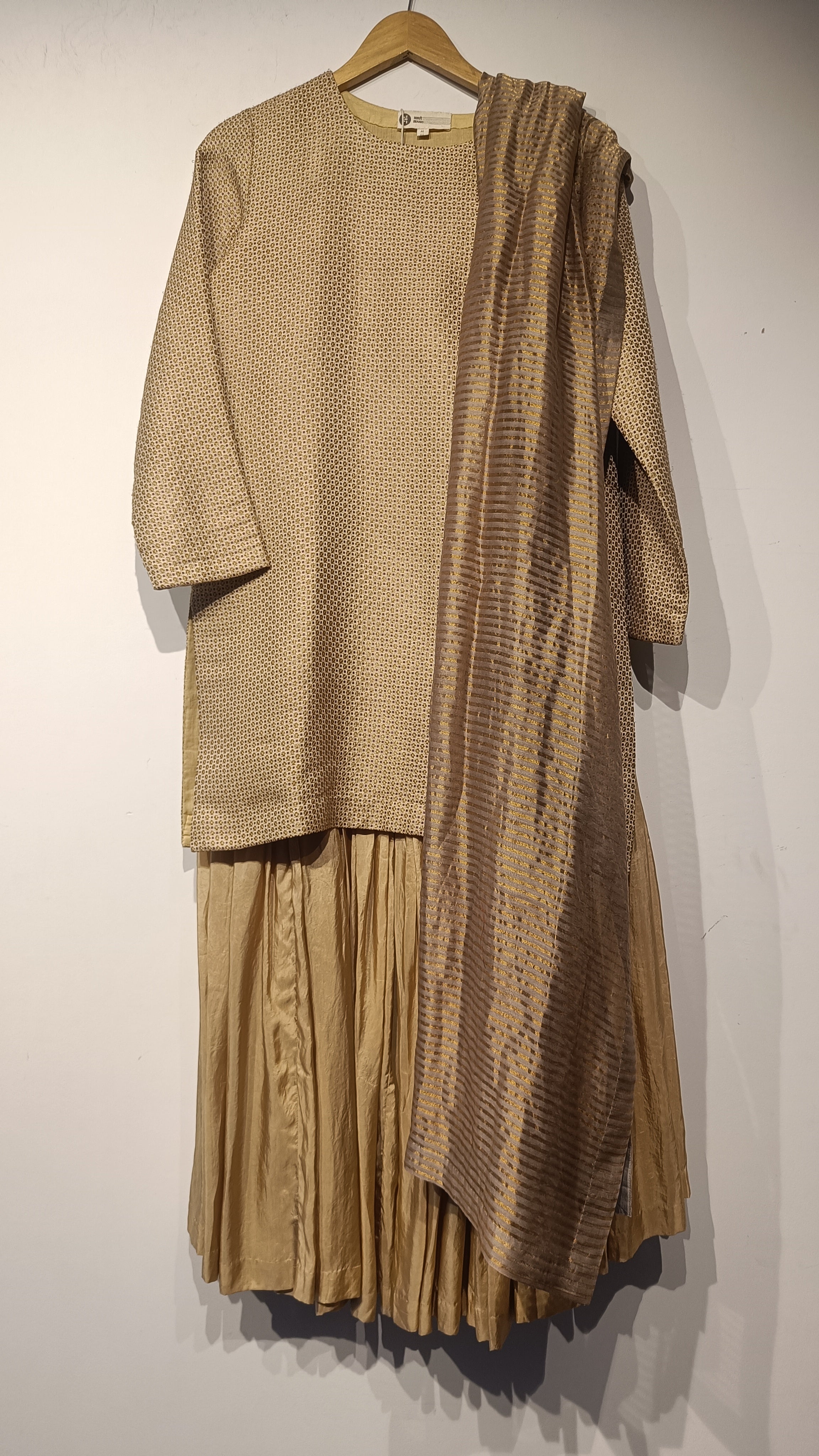 Handwoven Beige Brocade Sharara Set