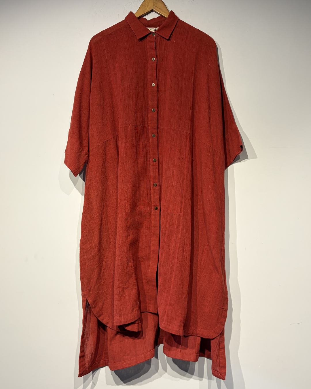 Handspun and Handwoven Red panelled Cotton Dress