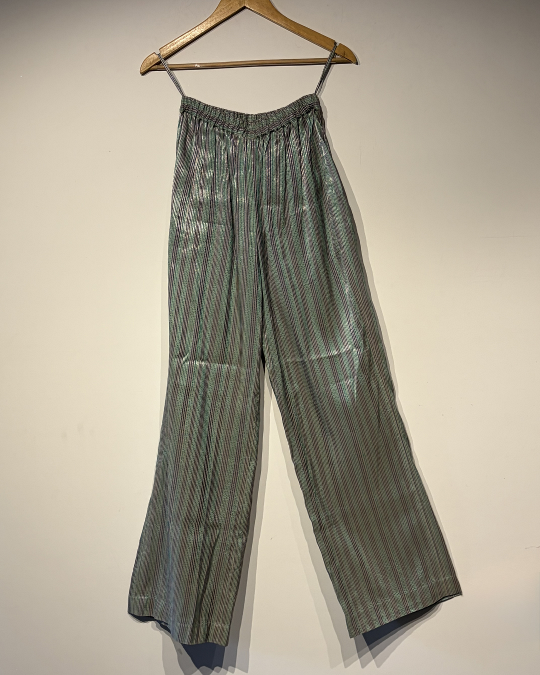 Handwoven silk striped trousers