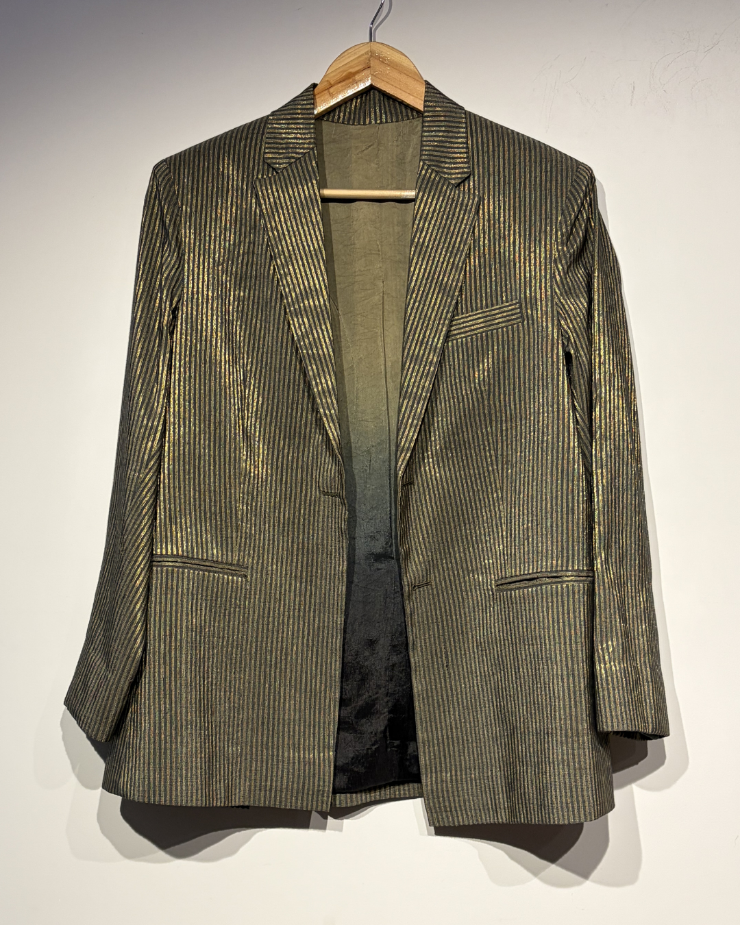 Handwoven Silk Metallic Striped Double Button Hole Blazer