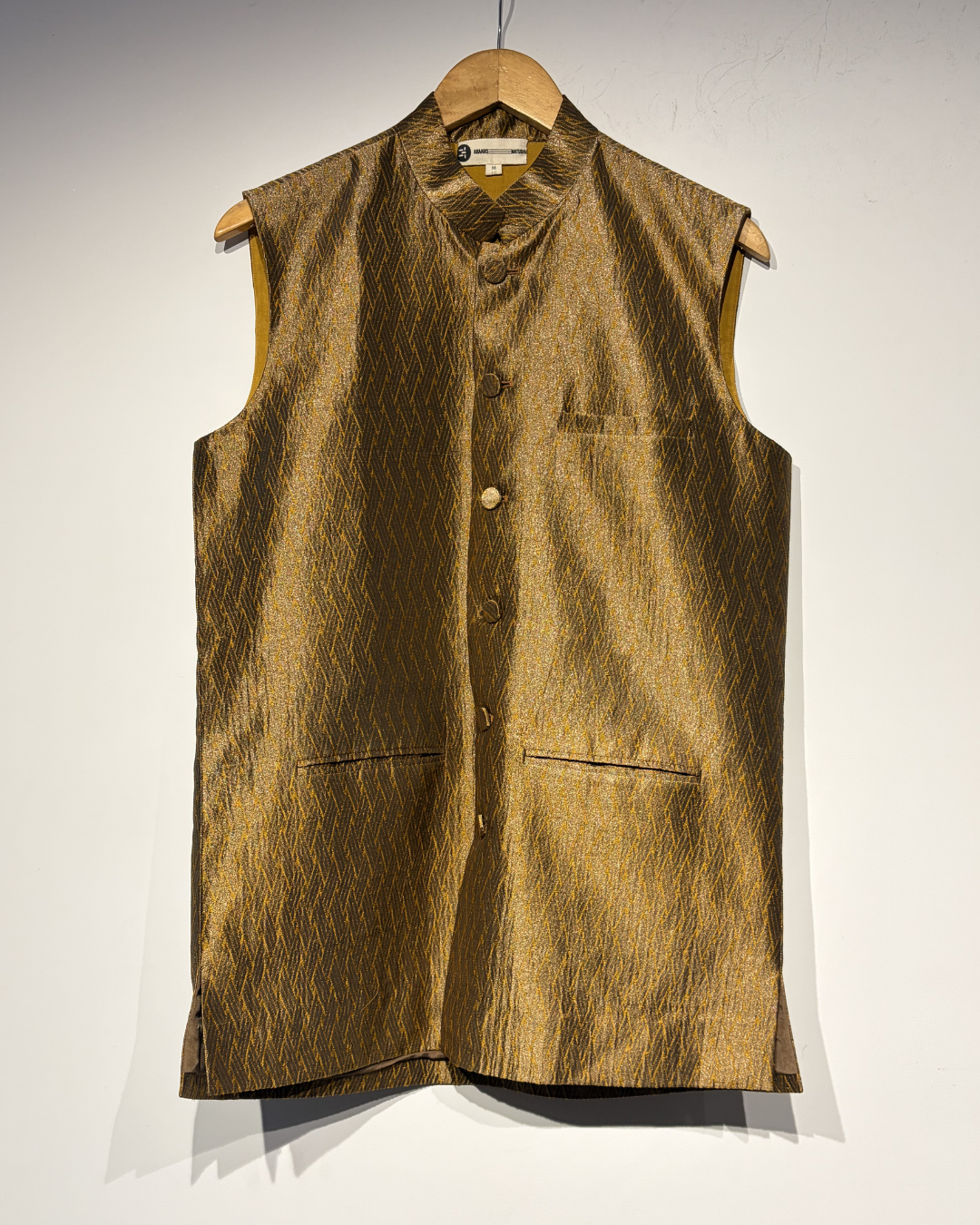 Handwoven Ochre Silk Jacquard Mens Waist Coat