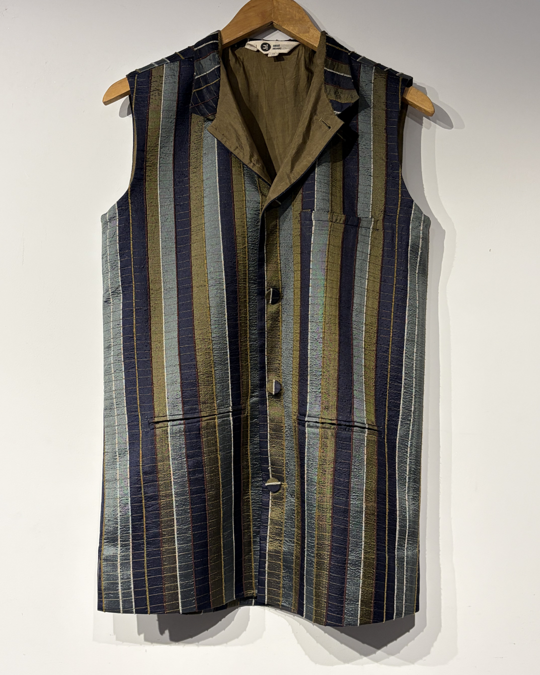 Handwoven Striped Silk Multicolor MensWaist Coat
