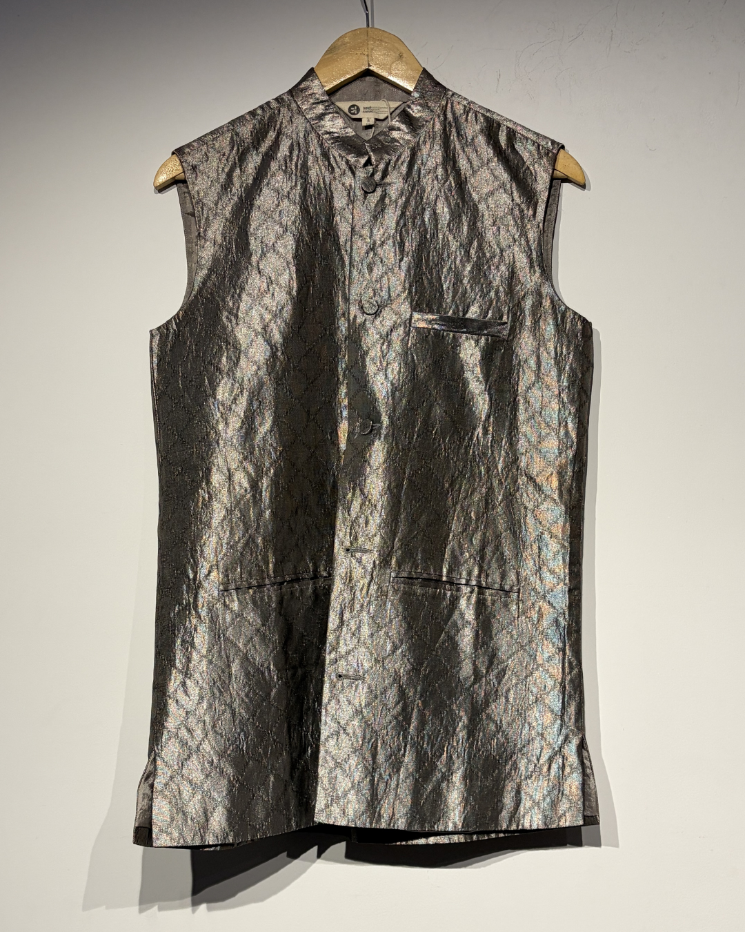 Handwoven Silver Silk Metallic Mens Waist Coat