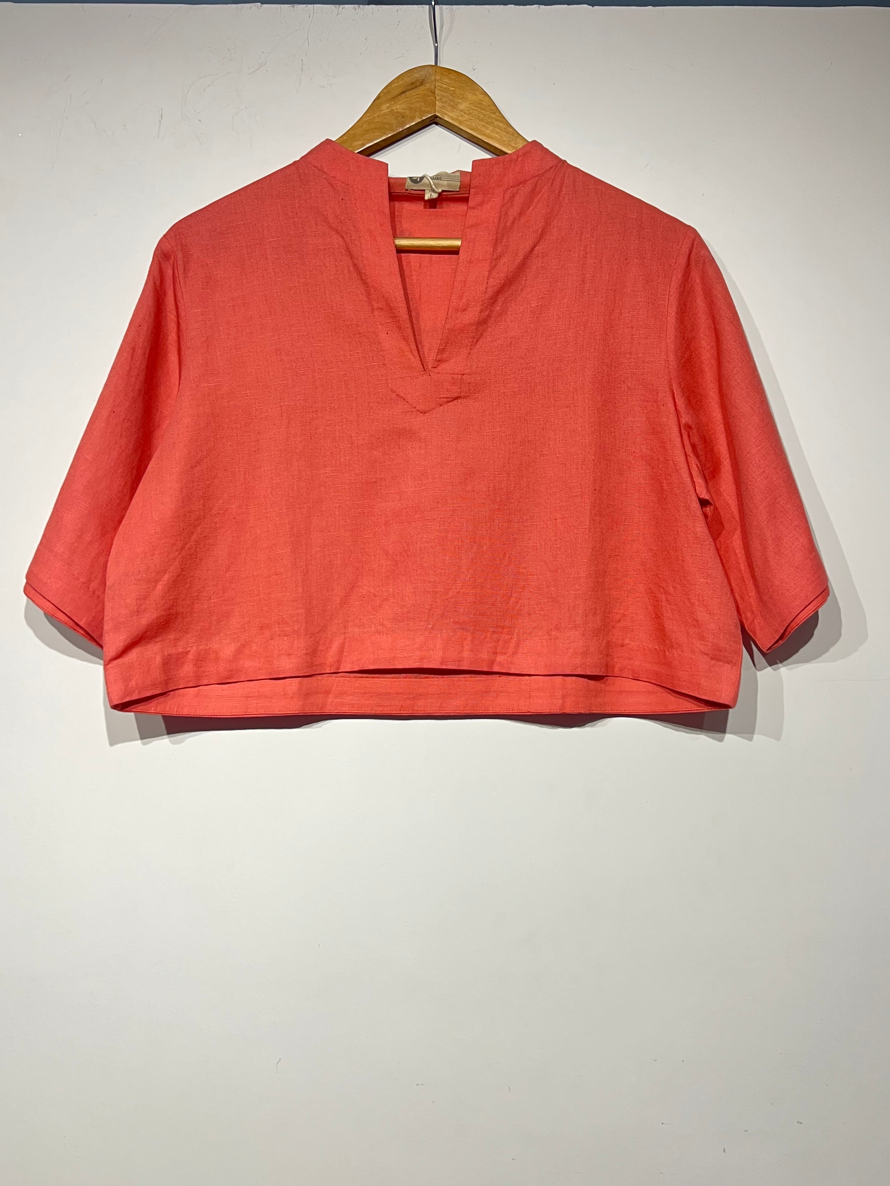 Handwoven Linen Crop Top Pink