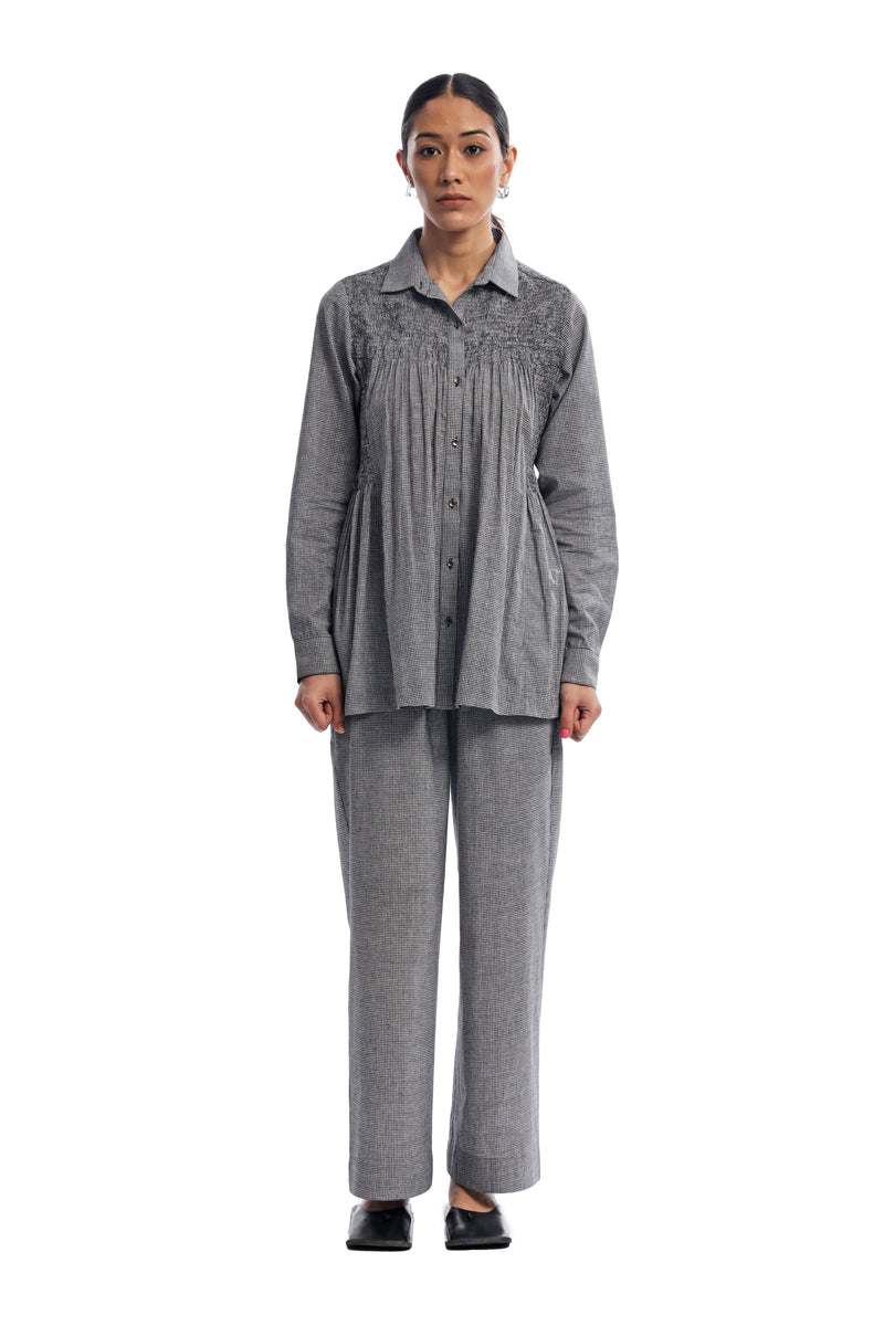 Handwoven Black and White Checkered Smocking Top