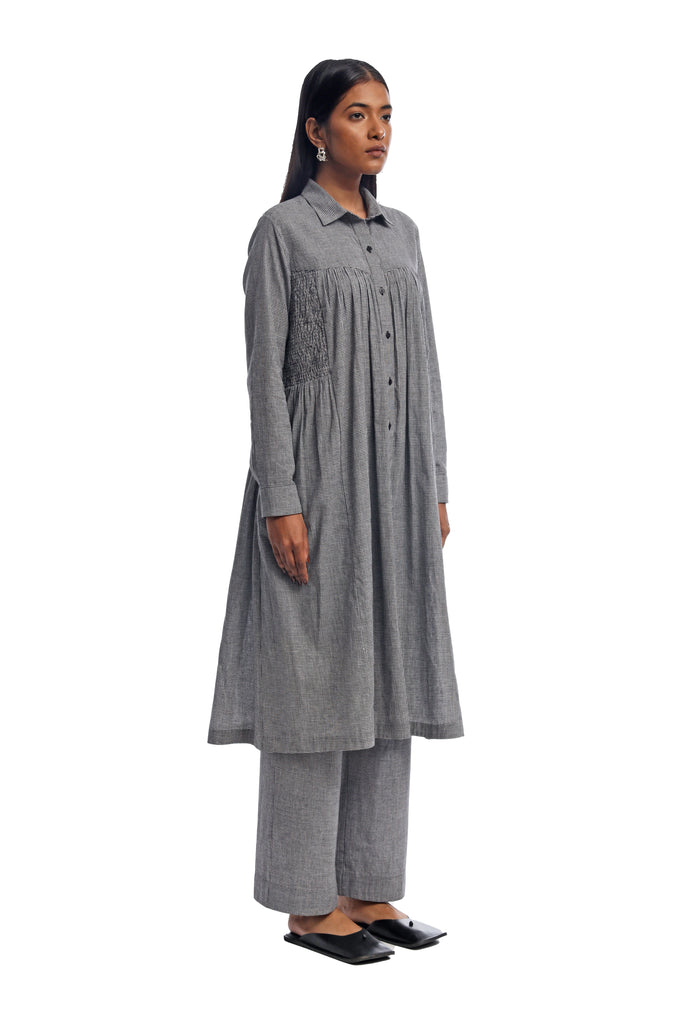 Handspun & Handwoven Black & White Checkred Smocked Panelled Dress