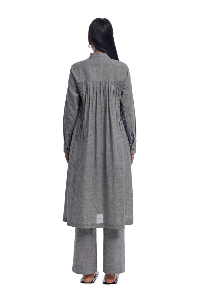 Handspun & Handwoven Black & White Checkred Smocked Panelled Dress