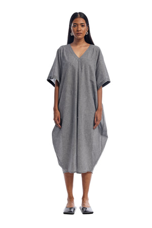 Handwoven checkered black & white cocoon dress