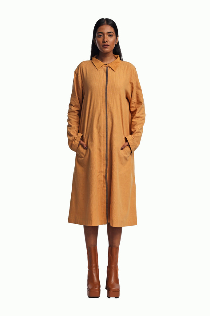 Handspun Ochre Kinji Collared Shirt Dress