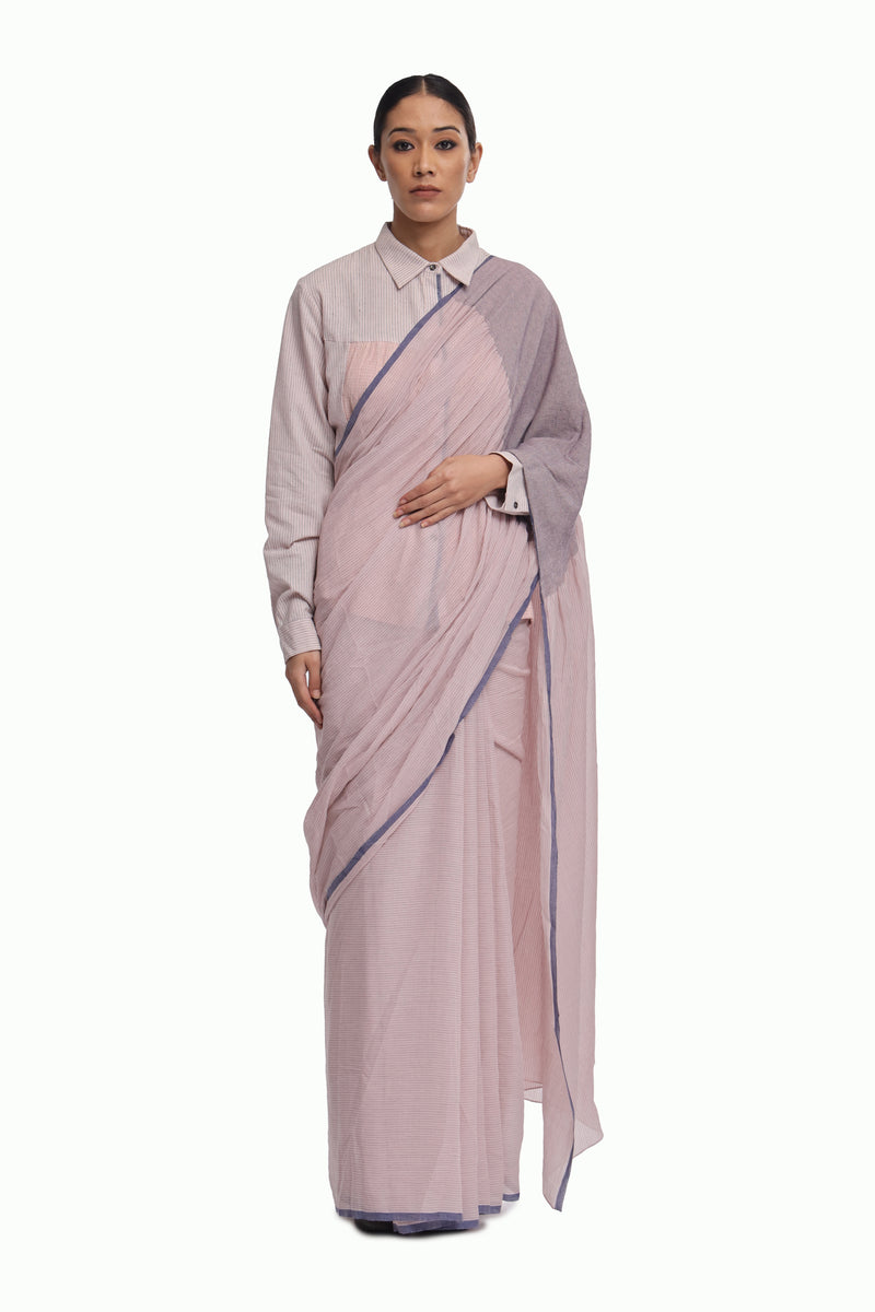 Handwoven Pink Cotton Kinji Palla Striped Saree