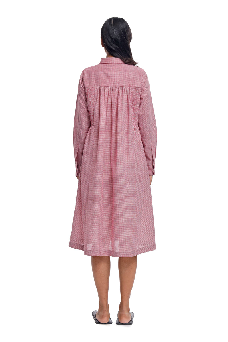 Handspun & Handwoven Pink  checkred smocked panelled dress