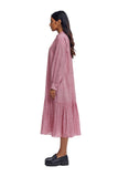 Handspun and Handwoven Pink checkred long frill dress