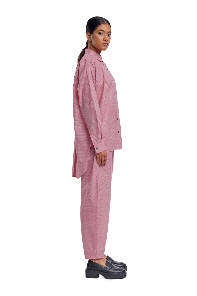 Handspun & Handwoven Pink Checkered High Low Shirt