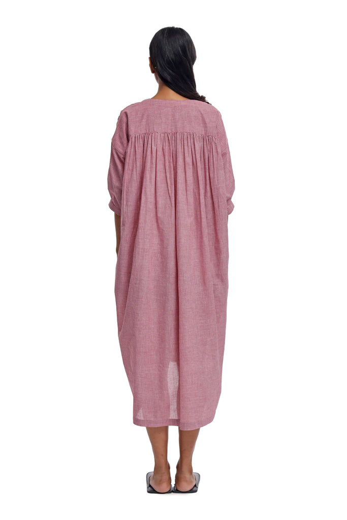 Handspun and Handwoven Pink  checkred front & back  gathered dress