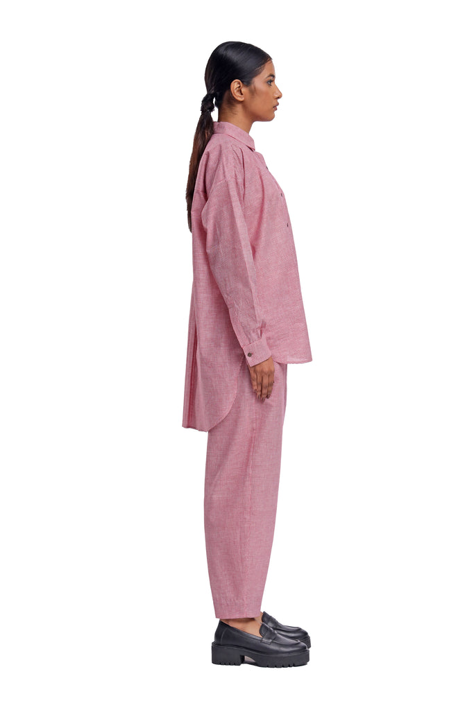 Handspun & Handwoven Pink Checkered High Low Shirt