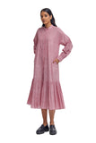 Handspun and Handwoven Pink checkred long frill dress