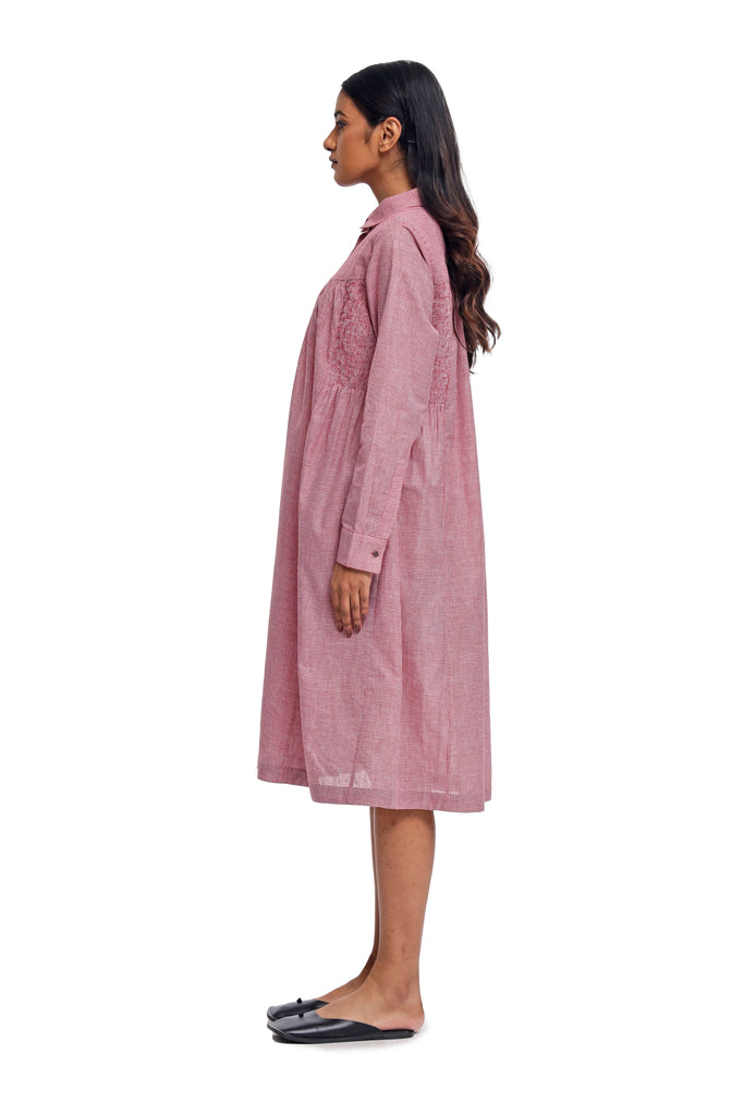 Handspun & Handwoven Pink  checkred smocked panelled dress