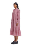 Handspun and Handwoven Pink checkred long frill dress