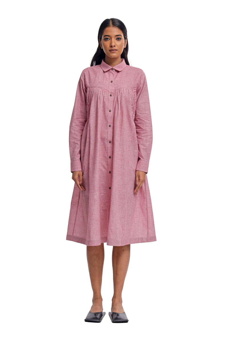 Handspun & Handwoven Pink  checkred smocked panelled dress