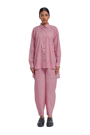 Handspun & Handwoven Pink Checkered High Low Shirt