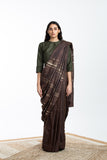 Handwoven Brown Engineered Silk Saree